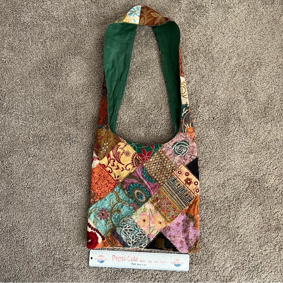 Hand stitched beaded bohemian style crossbody shoulder bag - Picture 2 of 7